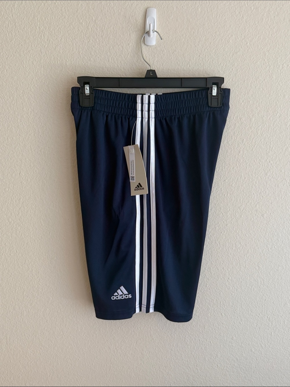 adidas Navy Athletic Shorts with White Stripes